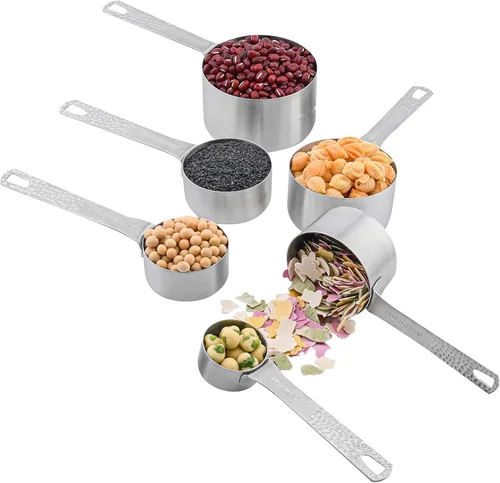 Miniatura 5 de Juego de 14 tazas y cucharas medidoras de acero inoxidable 18/8 para hornear y cocina, medida métrica y estadounidense, 6 tazas y 7 cucharas con B