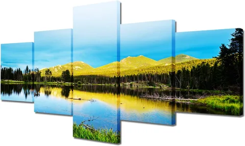 Miniatura 21 de TUMOVO Lienzo decorativo para pared de sala de estar, 5 paneles de naturaleza, Alaska, Estados Unidos, autopista alrededor de montañas, paisaje