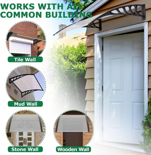 Miniatura 9 de 2 toldos para puerta de ventana de 40 x 40 pulgadas, toldo para exteriores, cubierta de policarbonato para puertas de entrada, toldo de entrada