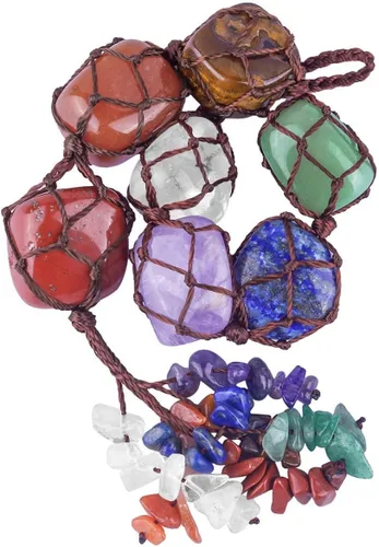 Miniatura 4 de rockcloud Cristales curativos 7 piedras de chakra, árbol de la vida, colgador de pared, piedras preciosas caídas, adorno colgante y 10 piezas