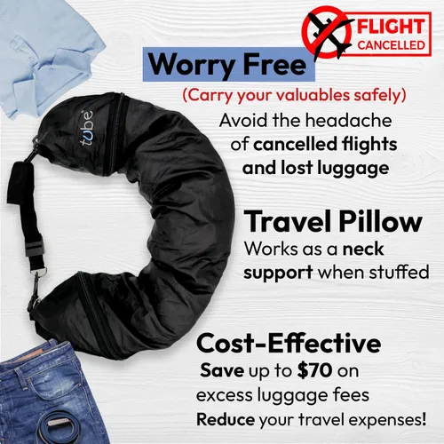 Miniatura 6 de Almohada de cuello de viaje que rellenas con ropa, evita el exceso de tarifas de equipaje. Se dobla como equipaje de mano y equipaje extra. Se