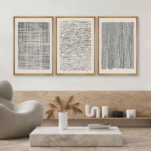 Miniatura 494 de SIGNWIN Lienzo enmarcado para pared, arte con pinceladas de flujo neutro en tonos beige abstractos, ilustraciones, arte moderno, decorativo