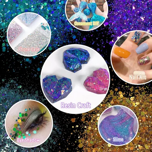 Miniatura 5 de Renfio Chameleon Purpurina Gruesa con Brillo, Juego de Purpurina de Resina de 16 Colores que Cambian de Color, Cada uno 10g/0.35oz, Copos
