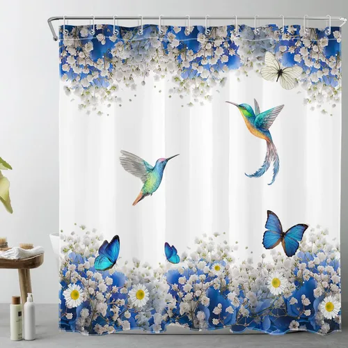 Miniatura 10 de EOBTAIN Cortina de ducha floral zen, lirio de agua blanca, mariposa y piedra zen gris, cortinas de ducha para baño, plantas, naturaleza, espiritual