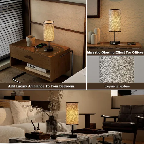 Miniatura 2 de Lámpara de mesa YIDPU para dormitorio, lámpara de mesita de noche para cabecera con tomas de corriente AC, lámpara de escritorio LED ajustable de 3