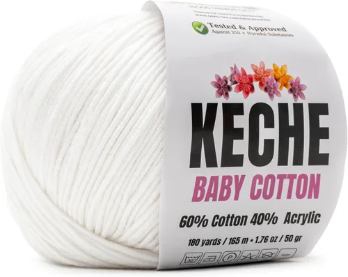 Miniatura 58 de Keche Hilo de algodón, 60% algodón, 40% hilo acrílico, hilo de algodón suave para crochet y tejer, hilo amigurumi, 1 madeja/bola, 1.76 onzas (50g)
