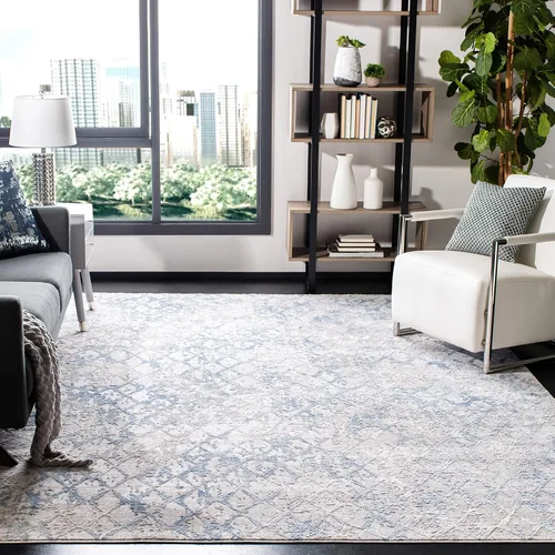 Miniatura 20 de SAFAVIEH Amelia Collection - Alfombra decorativa de 2 pies 2 pulgadas x 4 pies, gris y azul marino, diseño moderno enrejado envejecido, no desprende