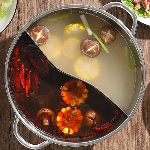 Miniatura 3 de Olla dividida de doble sabor Shabu Shabu Olla con divisor de doble cara antiadherente caliente 11.0 in dividido caliente para inducción estufa
