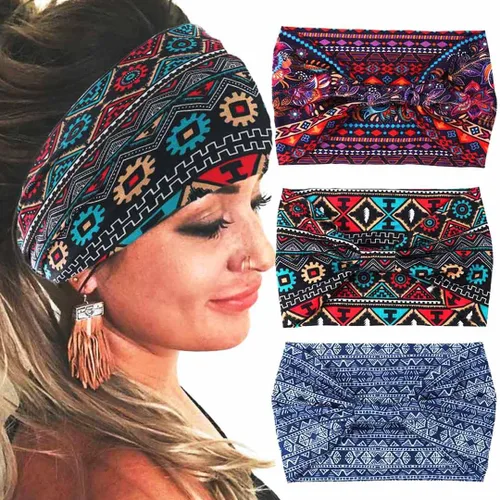 Miniatura 9 de GORTIN Diademas anchas bohemias para mujer, teñido anudado, banda gruesa antideslizante para el cabello, accesorios para el cabello, paquete de 3