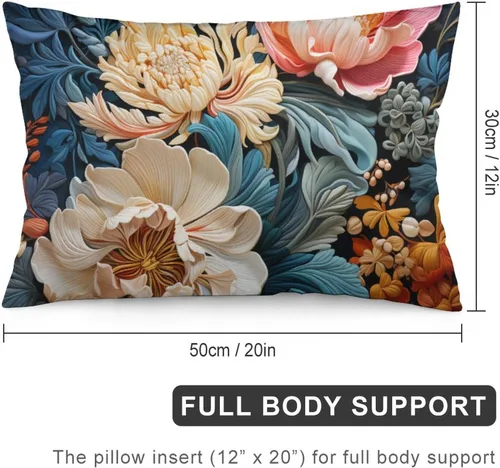 Miniatura 2 de Fundas de almohada florales azules de 12 x 20 pulgadas para primavera y verano, funda de cojín decorativa con cremallera, fundas de almohada