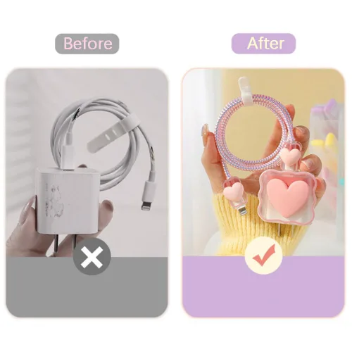 Miniatura 6 de Waves - Cable de datos con forma de corazón rosa de 18 W, 20 W, protector de cargador USB, protector de cable para auriculares, compatible