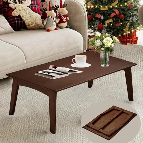 Miniatura 9 de Mesa auxiliar plegable de bambú, escritorio bajo japonés, muebles portátiles sin montaje, para comedor, trabajo, estudiar, relajarse, castaño, 26 x