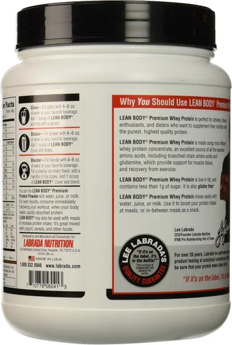 Miniatura 3 de Labrada Nutrition Lean Body Premium Whey Protein en polvo, chocolate, 24 onzas