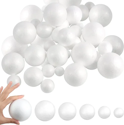 LOKIPA 30 bolas de poliestireno, 6 tamaños, bolas de espuma blanca de 1.2-3.1 in para proyectos escolares, arte, manualidades y decoración de fiestas