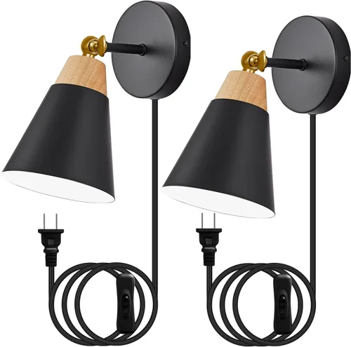 Miniatura 15 de Aplique de Pared con Pantalla de Metal, Interruptor de Encendido/Apagado, Lámpara Decorativa de Interior de Montaje en Pared con Brazo Articulado