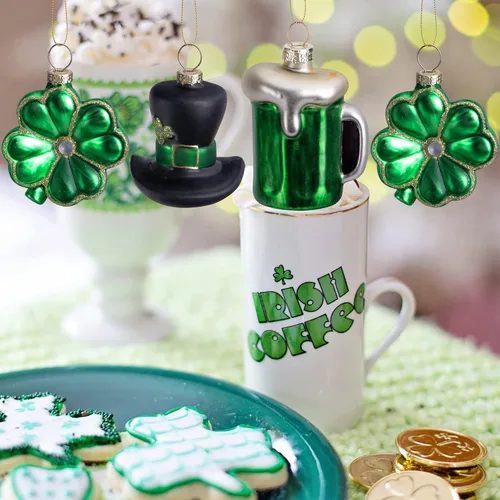 Miniatura 6 de 9 adornos de cristal para el día de San Patricio, Irlanda verde con sombrero de trébol de San Patricio, adornos colgantes de cerveza, adornos