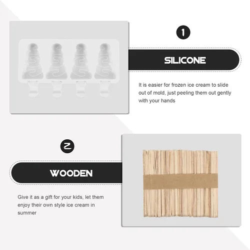 Miniatura 5 de Moldes para paletas de hielo para árbol de Navidad, bandejas reutilizables de 4 ranuras para paletas de hielo con moldeador de fácil liberación