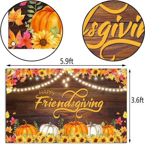 Miniatura 5 de Nepnuser Telón de fondo para cabina de fotos de Happy Friendsgiving de cosecha de otoño, decoración de fiesta de amigos, hojas de arce, girasol