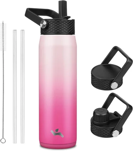 Miniatura 96 de Konokyo - Botella de agua aislada de 18 onzas, botellas deportivas de acero inoxidable con 3 tapas, verde militar