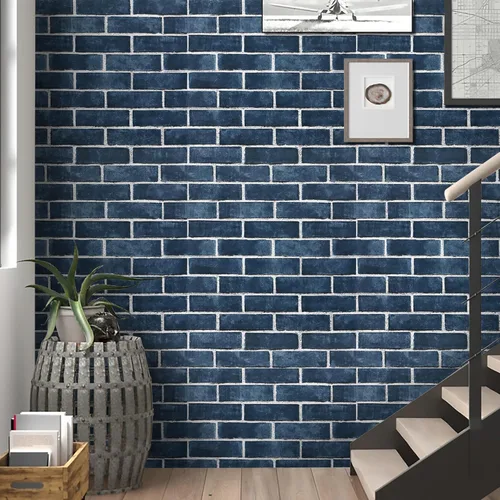 Miniatura 8 de HeloHo Papel tapiz de ladrillo azul de 17.7" x 118" despegar y pegar autoadhesivo removible papel de pared con textura 3D para salpicadero