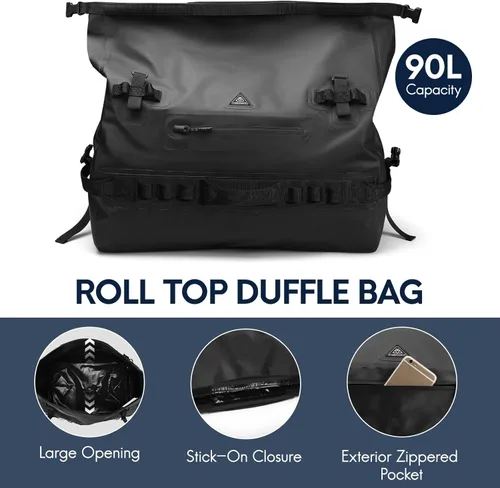 Miniatura 4 de Haimont Mochila Duffel Grande Impermeable con Parte Superior Enrollable, Bolsa Duffel Seca de Servicio Pesado para Navegación, Viajes, Camping, Negro