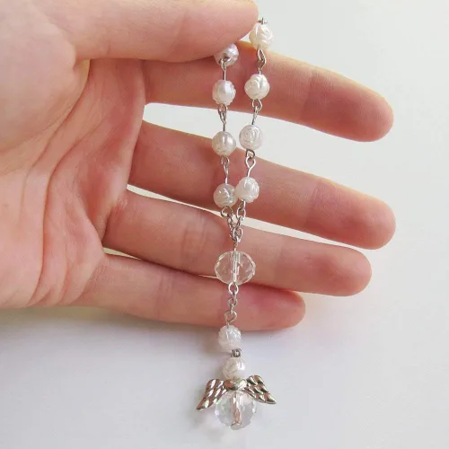 Miniatura 3 de Recuerditos de bautismo, 12 unidades, mini rosarios de ángel, bautizo, primera comunión, recuerditos, bautizo, regalo para invitados con bolsas