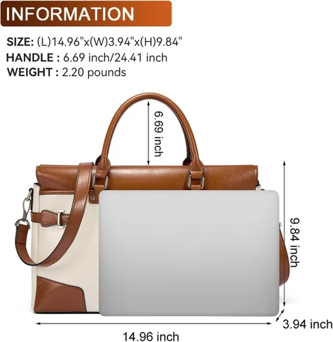 Miniatura 2 de BOSTANTEN Maletín de cuero para mujer con bolso para laptop de 15.6 pulgadas, bolso de mensajero para computadora, bolsa de trabajo de oficina