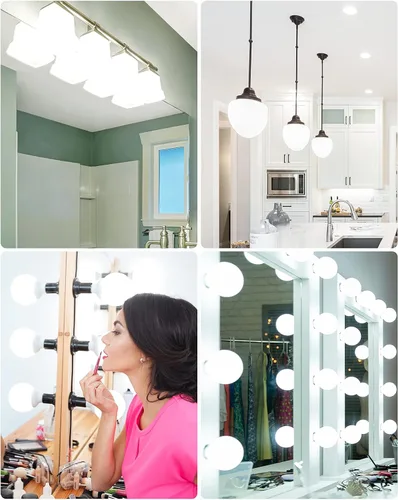 Miniatura 7 de Paquete de 4 bombillas LED de luz diurna para baño, equivalente a 120 V 60 vatios, base media E26, bombillas redondas no regulables, bombillas LED