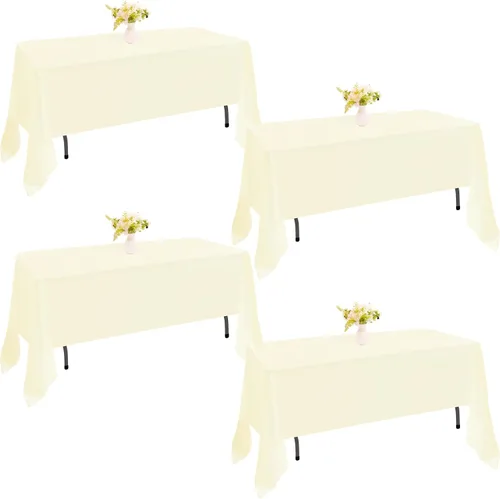 Miniatura 34 de Paquete de 4 manteles rectangulares de poliéster lavables de 60 x 102 pulgadas, color blanco, para mesas de comedor, bodas, bufés, fiestas