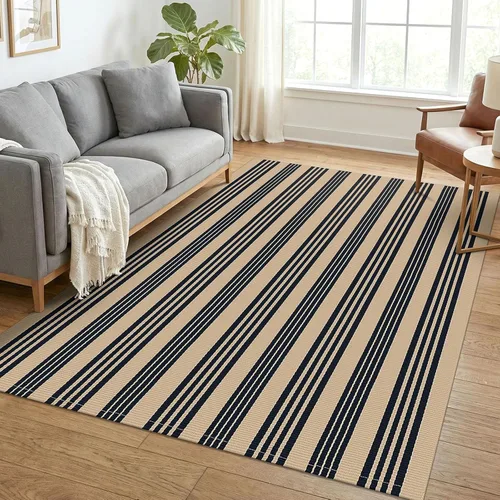 Miniatura 11 de KOZYFLY Alfombra a rayas blancas y negras de 2 x 3 pies, tejido de algodón, lavable, para interiores y exteriores, alfombra pequeña para puerta