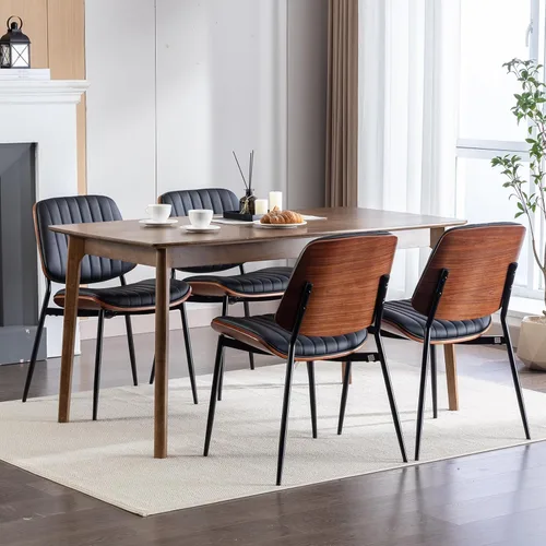 Miniatura 4 de ODUSE-DAILY Juego de 2 sillas de comedor modernas de mediados de siglo, sillas de cocina y comedor negras, juego de 2, sillas de cocina tapizadas
