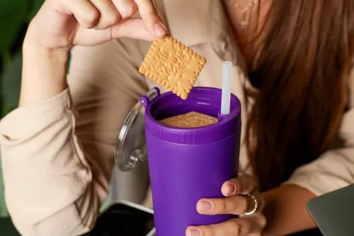 Miniatura 6 de Vaso de aperitivos con tapa y pajita, taza de café de viaje 2 en 1 aislada de acero inoxidable, botella de agua con taza de aperitivo