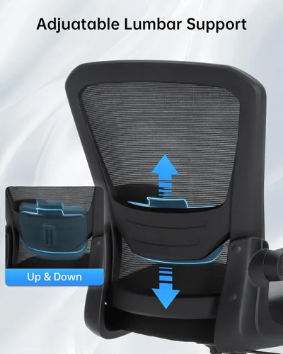 Miniatura 6 de Silla de oficina ergonómica ajustable de piel sintética con soporte lumbar, brazos abatibles, respaldo de malla transpirable, silla de escritorio
