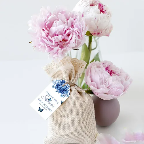 Miniatura 4 de Andaz Press Paquete de 40 etiquetas personalizadas para quinceañera con cuerda, mariposas azules etiquetas de agradecimiento personalizadas