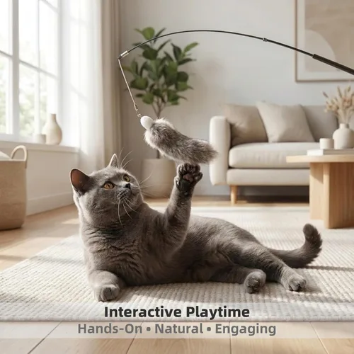 Miniatura 4 de Paquete de 2 repuestos de juguete de piel de conejo natural para gatos, silenciosos e interactivos para gatos de interior, cabezales de repuesto