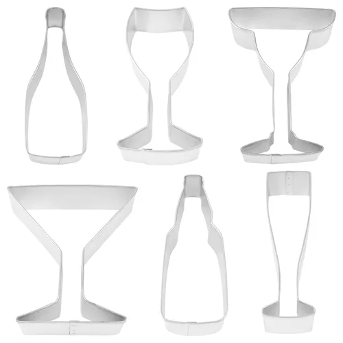 Miniatura 2 de R&M International 1978 Cortadores de galletas para bebidas, copa de martini, flauta de champán, botella de champán, botella, copa de vino, vaso