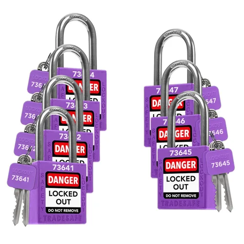 Miniatura 18 de TRADESAFE Juego de cerraduras de bloqueo - 7 cerraduras de loto rojas, cerraduras de bloqueo con llave diferente, 1 llave por cerradura, candados