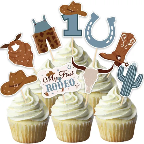 NANAGALI My First Rodeo - Decoración para cupcakes para fiesta de cumpleaños, sin bricolaje, suministros de fiesta de cumpleaños My First Rodeo para