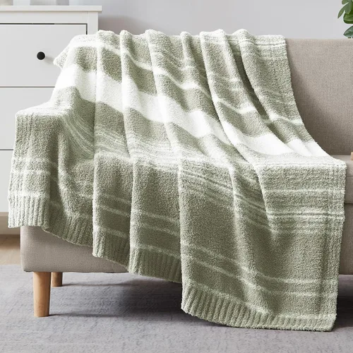 Miniatura 57 de WRENGONGE - Manta a rayas de color caqui, suave, acogedora, mullida, cálida, para sillón, sofá, cama o viajes, ligera, 50 x 70 pulgadas, regalo