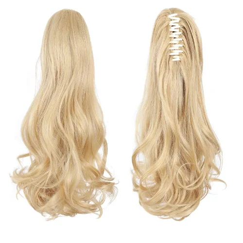 Miniatura 51 de Extensiones de cola de caballo, extensiones de cabello rizado con clip de garra de color marrón oscuro para mujer, peluca sintética de cola