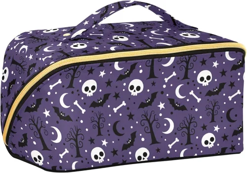 Miniatura 21 de Bolsa Organizadora de Maquillaje, Bolsa de Maquillaje de Halloween con Murciélagos Negros y Cielo Nocturno con Estrellas, Bolsa de Maquillaje