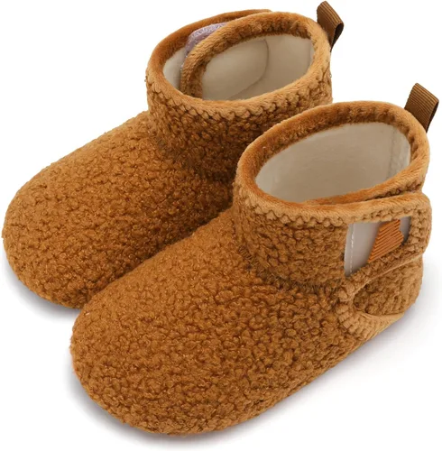 BARERUN Pantuflas para niños y niñas, zapatos de casa para bebés, botines de invierno mullidos de felpa acogedora para niños, pantuflas cálidas y