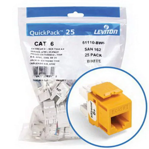Miniatura 22 de Leviton Extreme 6+ QuickPort Connector, CAT 6, paquete de 150, 61110-JW6, blanco