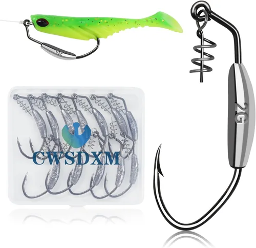 Miniatura 11 de Ganchos de natación con peso, 6 anzuelos Underspin Swimbait con Twistlock, ganchos de manivela con peso con cuchillas giratorias doradas/plateadas
