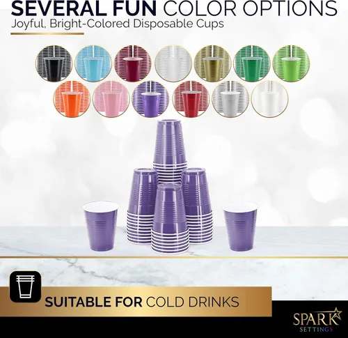 Miniatura 2 de Amcrate Vasos desechables, vasos de plástico morados de 18 onzas, fuertes y resistentes para bodas, Navidad, Halloween, paquete de 50 Púrpura