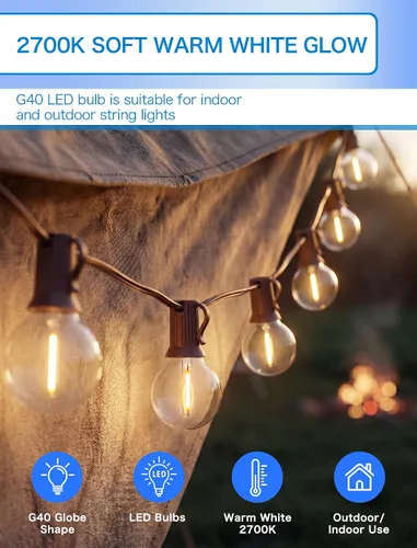 Miniatura 4 de SUNSGNE Paquete de 25 bombillas LED G40 de repuesto, bombillas de cadena de globo de 0.6 W, bombillas de repuesto impermeables para luces de cadena