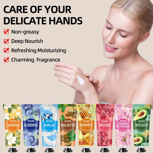 Miniatura 8 de Paquete de 10 cremas para manos con fragancia de plantas naturales, crema hidratante para el cuidado de las manos, set de regalo para viaje