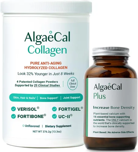 ALGAECAL Paquete de calcio y colágeno: colágeno hidrolizado completo con verisol, fortibone y fortigel, más vitamina D3, K2, magnesio y minerales