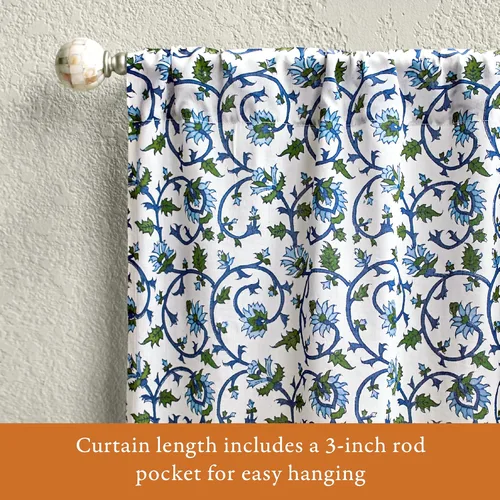 Miniatura 2 de Saffron Marigold Cortinas de Algodón de Media Cocina para Ventanas Pequeñas, Baño y Café Estampadas a Mano con Bloque Moonlit Taj - Diseño Bohemio