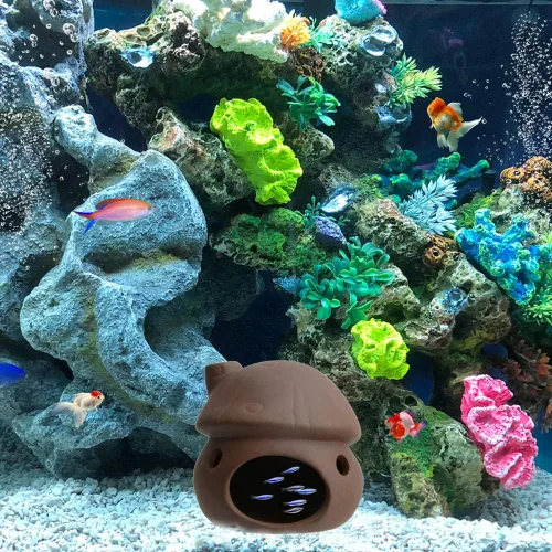 Miniatura 5 de Decoración de Acuario Cerámica Casa de Hongos Ornamento Paisajismo de Tanque de Peces Cerámica Ocultar Cueva Hábitat Choza Camarones Pequeños